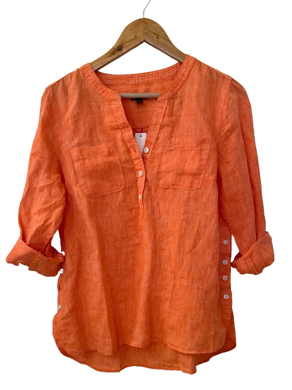 Talbots Bright Orange Linen Tunic with Side Buttons